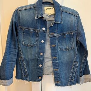 L'AGENCE Medium Blue Distressed Denim Jacket